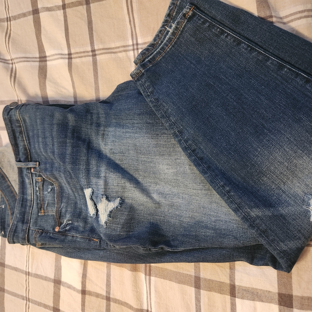 LOFT Blue Skinny Jeans with Distressed Details